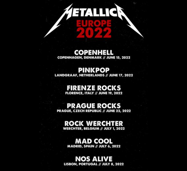 Metallica 'The Return Of The Summer Vacation' 2022 European tour dates