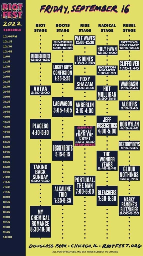 Riot Fest 2022 Reveals the Schedule, Lineup, and Tickets