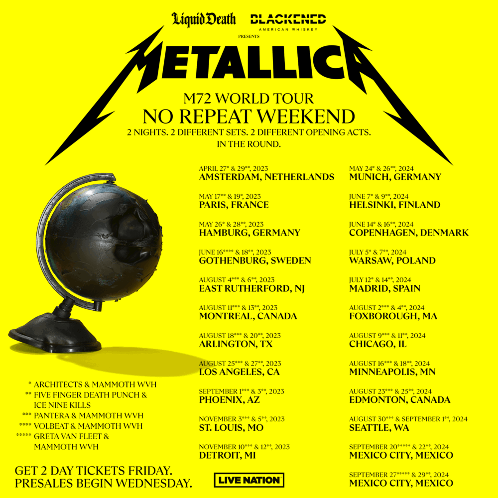 Metallica 20232024 Tour Dates Metallica M72 Tour Schedule