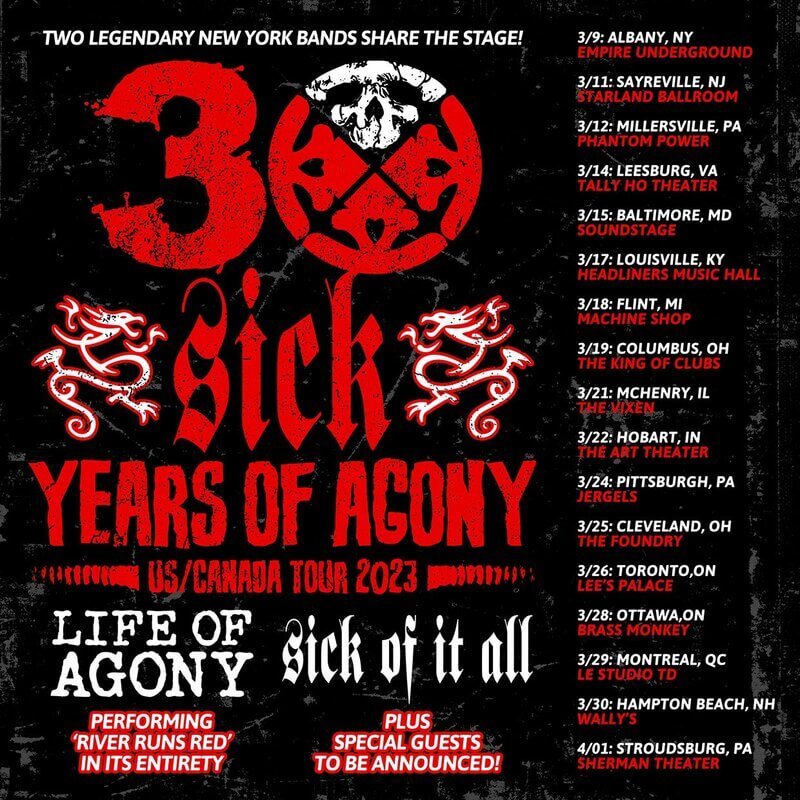 Life of Agony and Sick of It All 2023 North American tour dates: