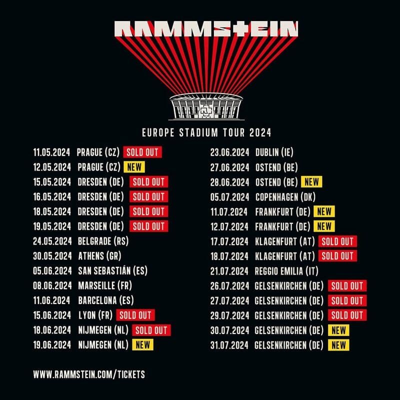 Rammstein's 2024 European tour poster